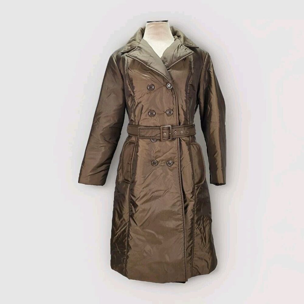 Vintage Bromleigh 14 Brown/bronze Trench Long Coat Jacket Belted Lightweight‎